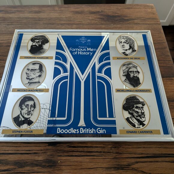 VINTAGE RARE BOODLES BRITISH Dry GIN Mirror Famous Men of History 20”x16” - Picture 2 of 13
